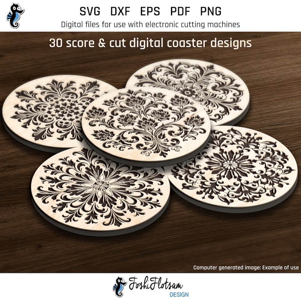 Coaster SVG - Floral SVG coaster bundle image 1 First 5 of 30 floral coasters included in this coaster SVG bundle.